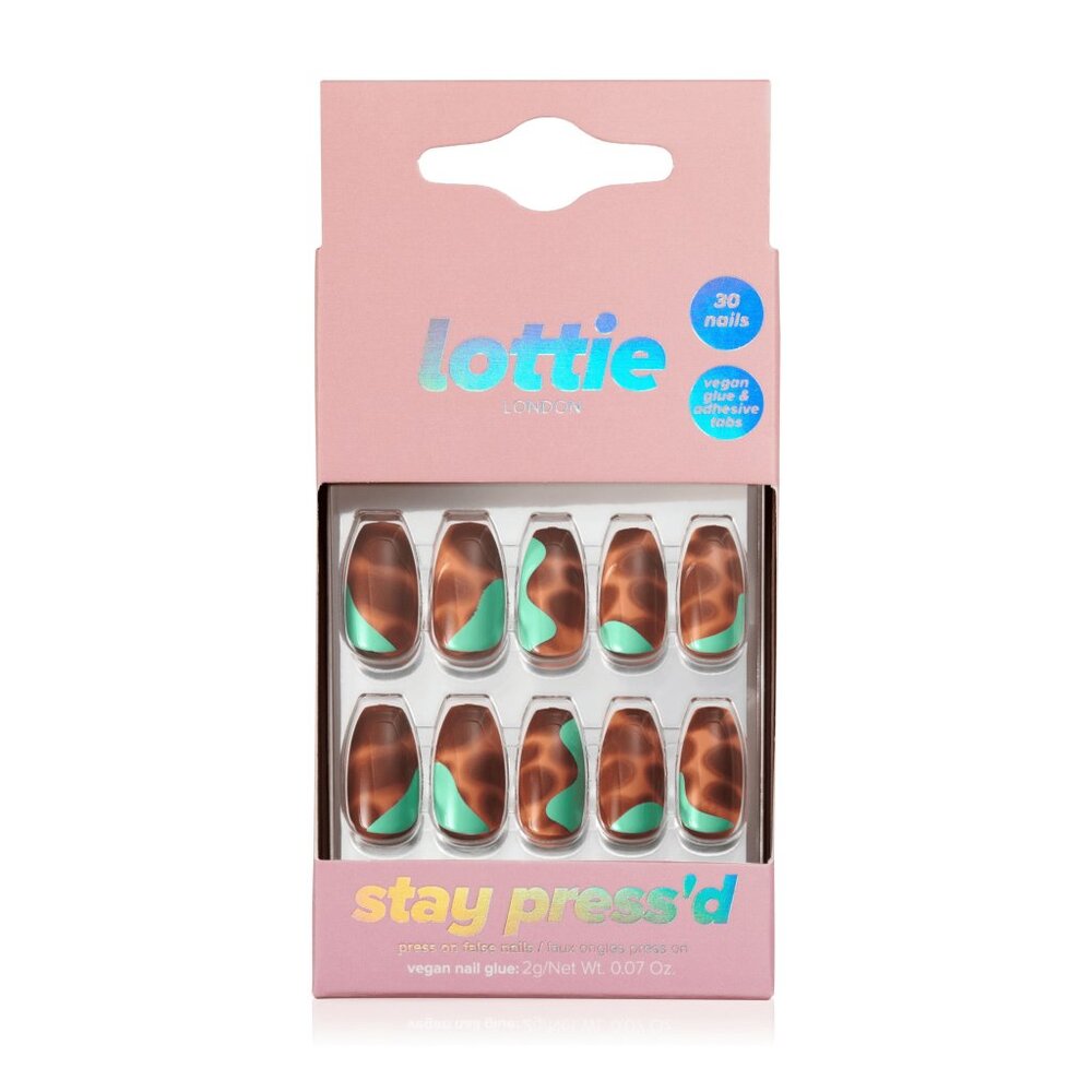 Lottie London Stay Press'd, Press On Nails Set, Squareletto shape,Tortoiseshell
